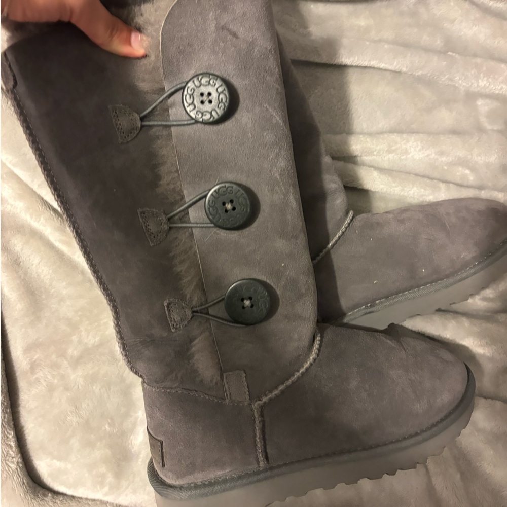 UGG Charcoal Suede Boots with Button Detail